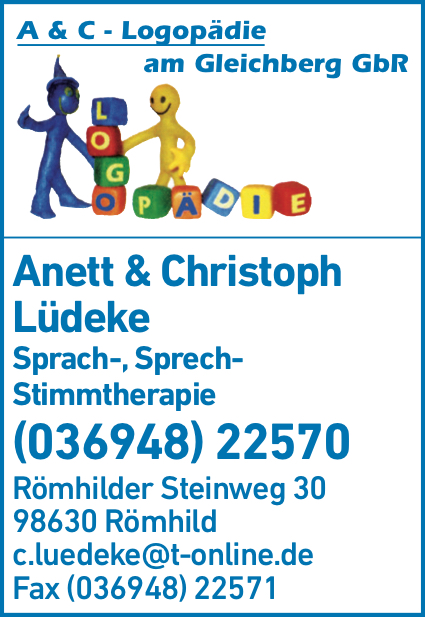 Anzeige A &amp; C - Logopädie am Gleichberg GbR Anett &amp; Christoph Lüdeke Logopädische Praxis