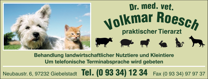 Anzeige Roesch Volkmar Dr. med. vet. Tierarzt
