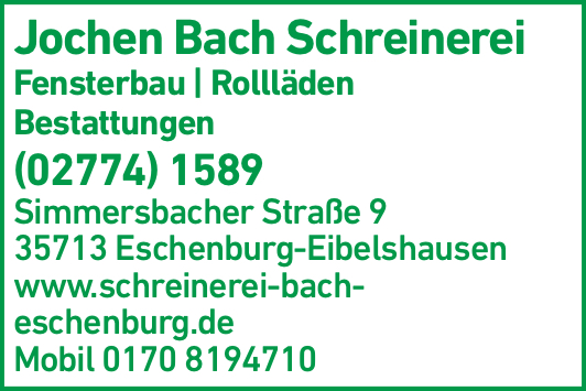 Anzeige Bach Jochen Schreinerei