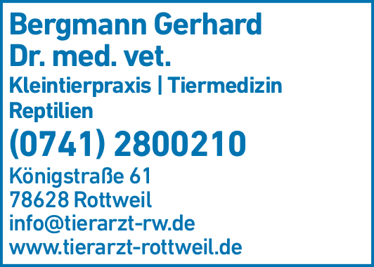 Anzeige Bergmann Gerhard Dr. med. vet. Tierarzt