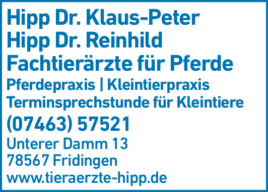 Anzeige Hipp Klaus-Peter u. Reinhild Dres. med. vet. Tierarztpraxis, Gemeinschaftspraxis