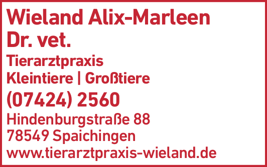 Anzeige Wieland Alix-Marleen Dr. vet.
