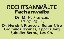Logo Dipl.-Ing. Agrar (FH) Dr. M. H. Francois, Spindler Bernd, Thomas Grommer, Dr. Hendrik Francois, Nico Reiter, Jörg R. Eppers, Thorsten Wenzel Rechtsanwälte, Fachanwälte Bitburg
