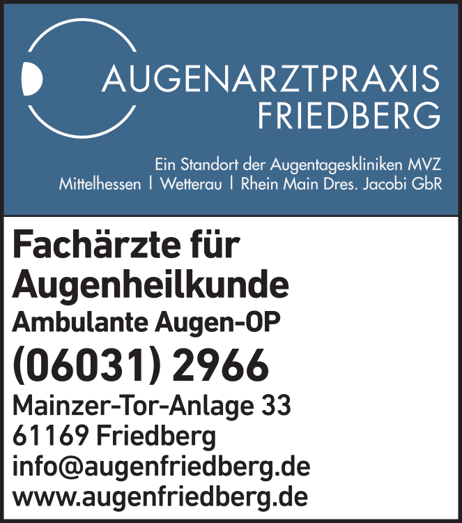Müller Klink & Schiefelbein Dres. Augenarztpraxis Augenarztpraxis Friedberg, Augentageskliniken MVZ-Mittelhessen
