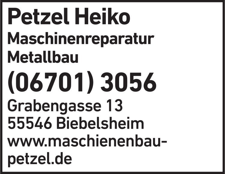 Anzeige Petzel Heiko Metallbau Anzeige Petzel Heiko Metallbau