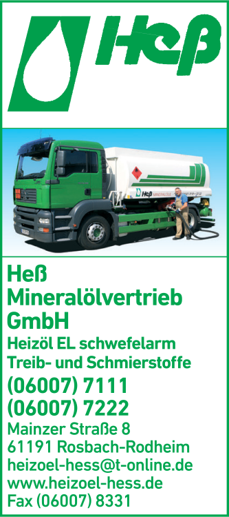 Anzeige Heß Mineralölvertrieb GmbH Anzeige Heß Mineralölvertrieb GmbH
