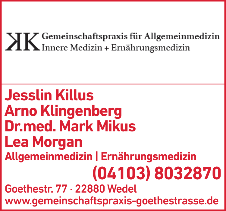 Anzeige Killus, Klingenberg Ärzte für Allgmeinmedizin Anzeige Killus, Klingenberg Ärzte für Allgmeinmedizin