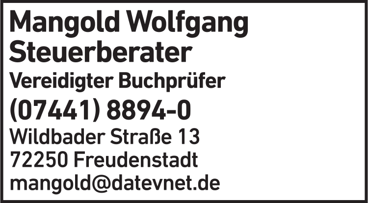 Anzeige Mangold Wolfgang Steuerberater Anzeige Mangold Wolfgang Steuerberater