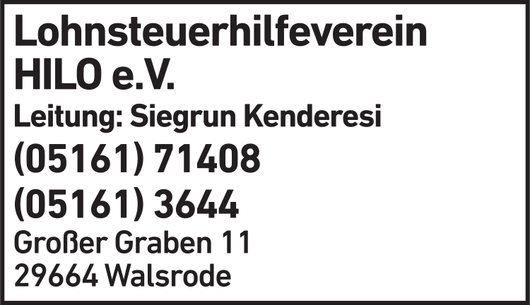 Anzeige Lohnsteuerhilfeverein HILO e.V. Anzeige Lohnsteuerhilfeverein HILO e.V.