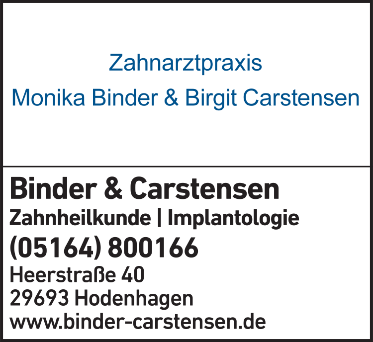 Anzeige Birgit Carstensen & Monika Binder Zahnarztpraxis Anzeige Birgit Carstensen & Monika Binder Zahnarztpraxis