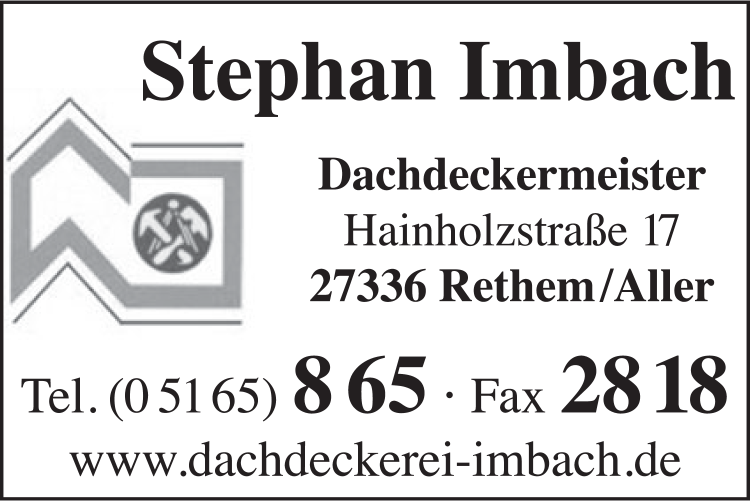 Anzeige Imbach Stephan Dachdeckerei Anzeige Imbach Stephan Dachdeckerei