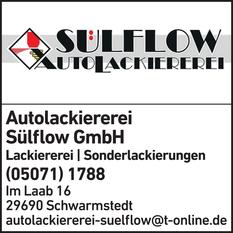 Anzeige Autolackiererei Sülflow GmbH Lackierbetrieb Anzeige Autolackiererei Sülflow GmbH Lackierbetrieb