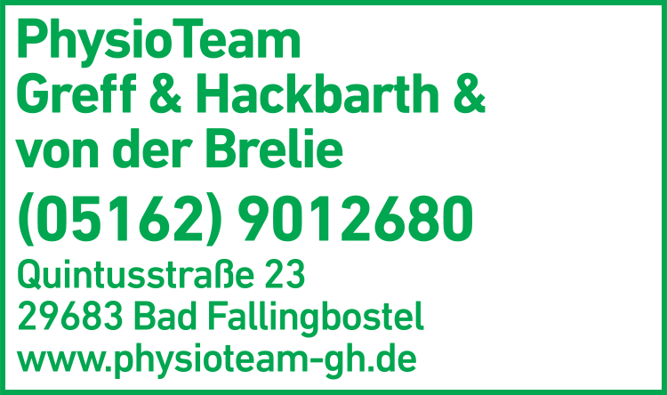 Anzeige PhysioTeam Greff & Hackbarth & von der Brelie Anzeige PhysioTeam Greff & Hackbarth & von der Brelie