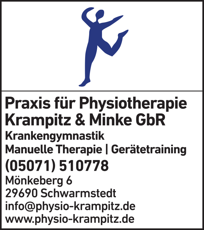 Anzeige Krampitz & Minke GbR Praxis für Physiotherapie Anzeige Krampitz & Minke GbR Praxis für Physiotherapie