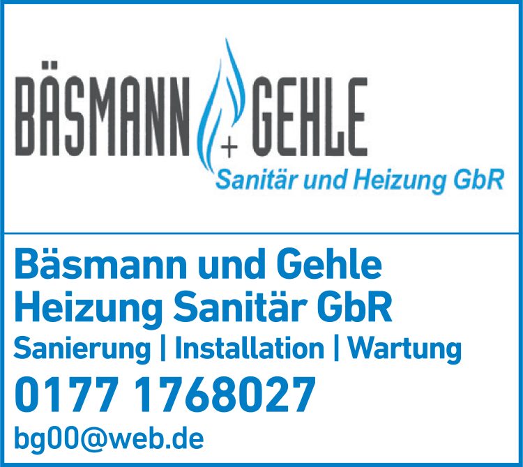 Anzeige Bäsmann und Gehle Heizung Sanitär GbR Anzeige Bäsmann und Gehle Heizung Sanitär GbR