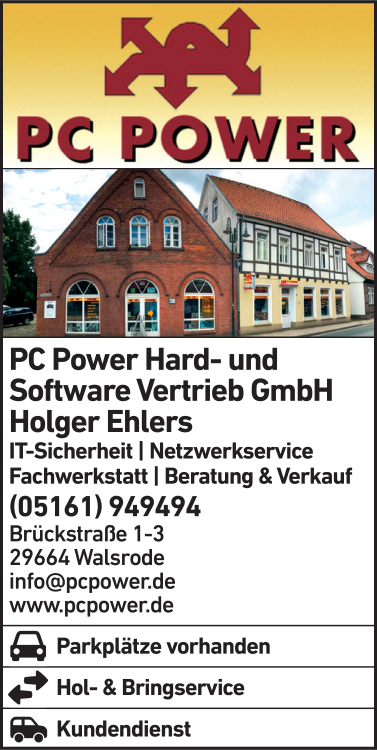 Anzeige PC Power Hard- und Software Vertrieb GmbH Holger Ehlers Anzeige PC Power Hard- und Software Vertrieb GmbH Holger Ehlers